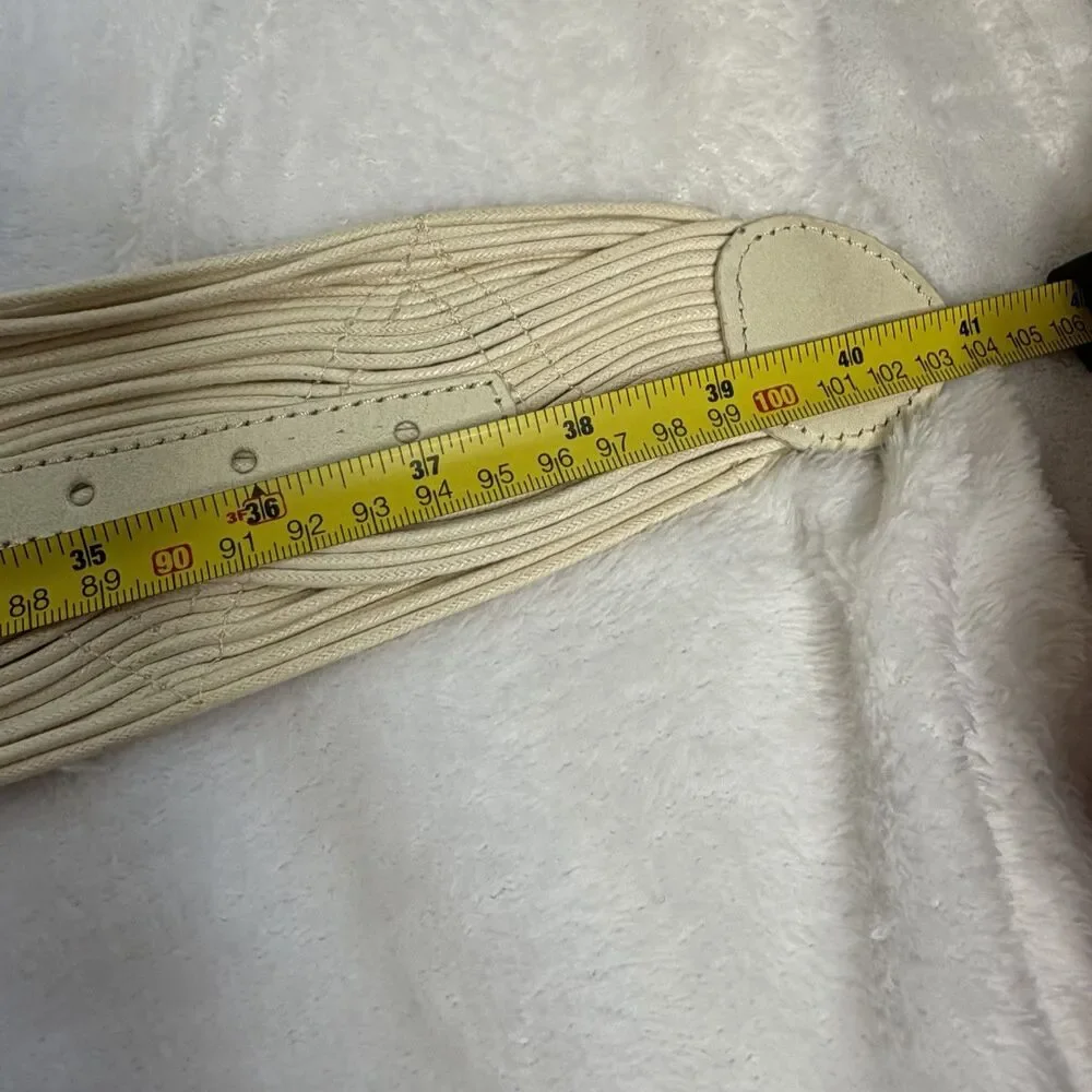 Coldwater Creek Ivory Wide Woven Cotton Belt Faux‎ Leather Accents Statement S/M